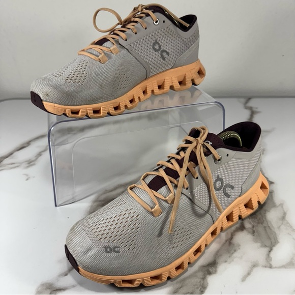 On Running Cloud X Gray Peach Knit Mesh Lightweight Training Women’s Sneakers, 8 - Picture 3 of 14